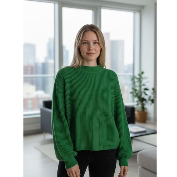 Vintage Y2K Benetton Sweater Women M Kelly Green Cropped Boxy Oversized Grunge - Picture 1 of 6
